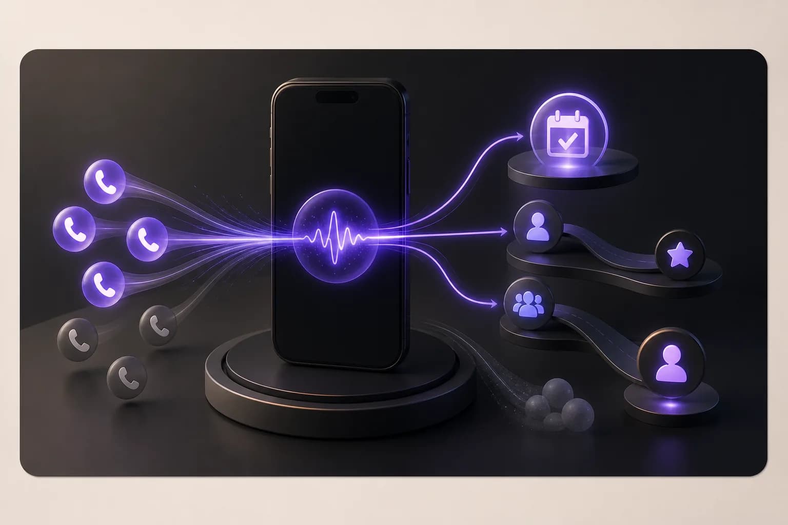 Illustration of an AI receptionist handling a call and saving the caller's details