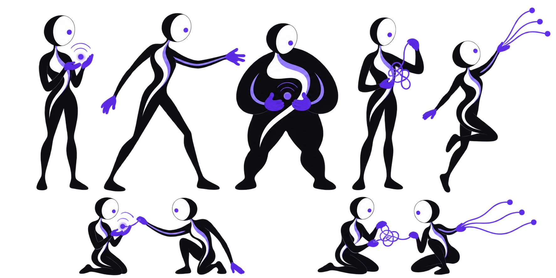 Five signal-human character types and paired moments of people meeting through one signal