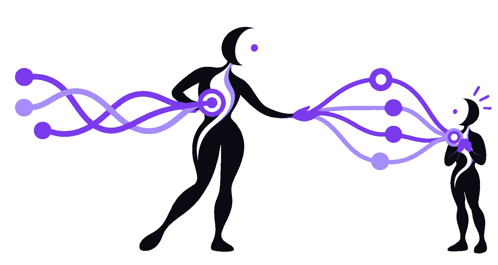 One calm violet path from a phone to an open hand